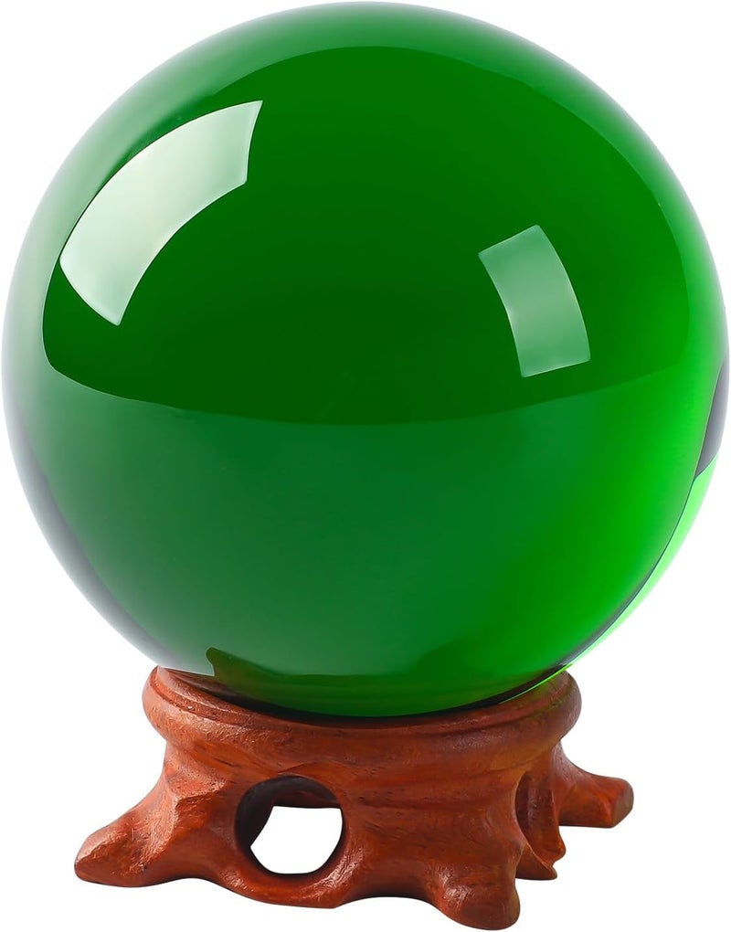 Modaier Small Green Crystal Ball 60mm/2.3 inch with Rose Wooden Stand and Gift Box for lensball Photography,Fortune Teller,Feng Shui, Witchcraft Decor,Scrying,Magic,Crystal Orb Prop Decorative Glass Sphere - Image 1